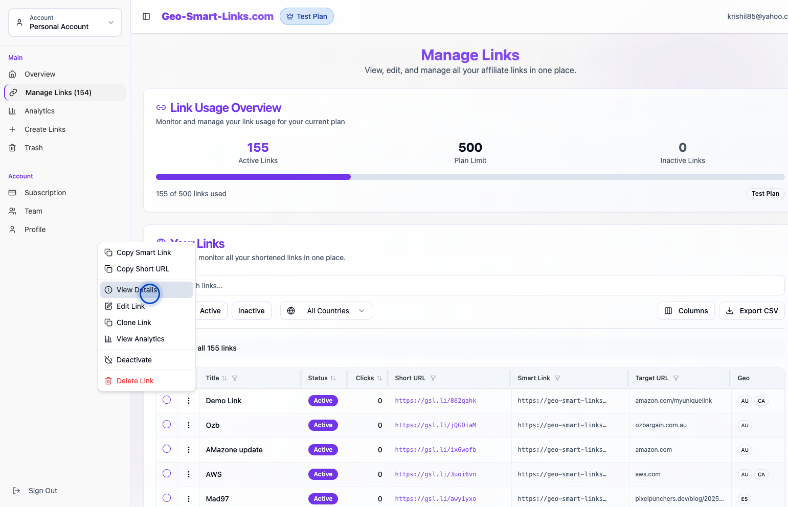 View Details menu option