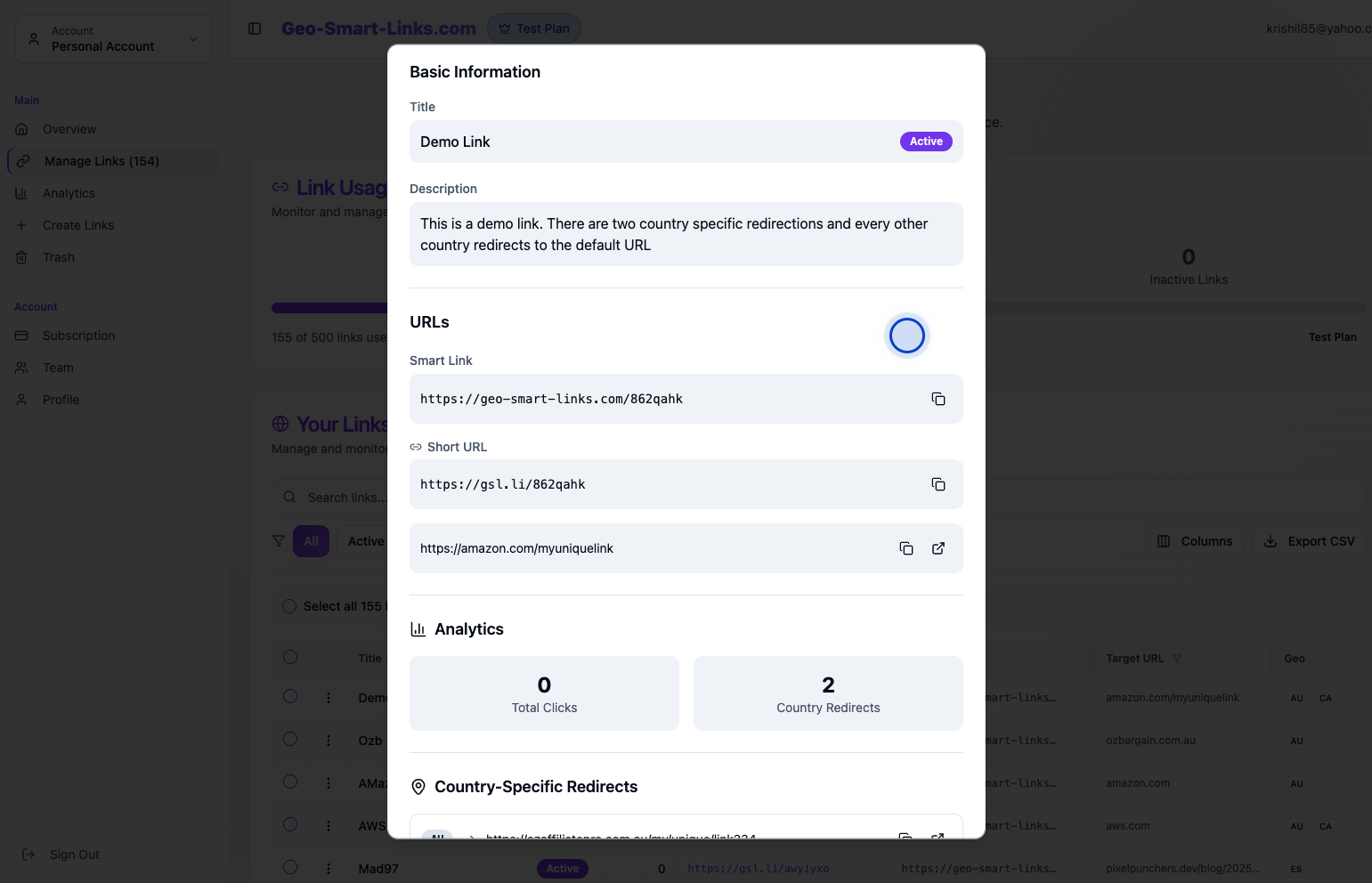 Link details modal