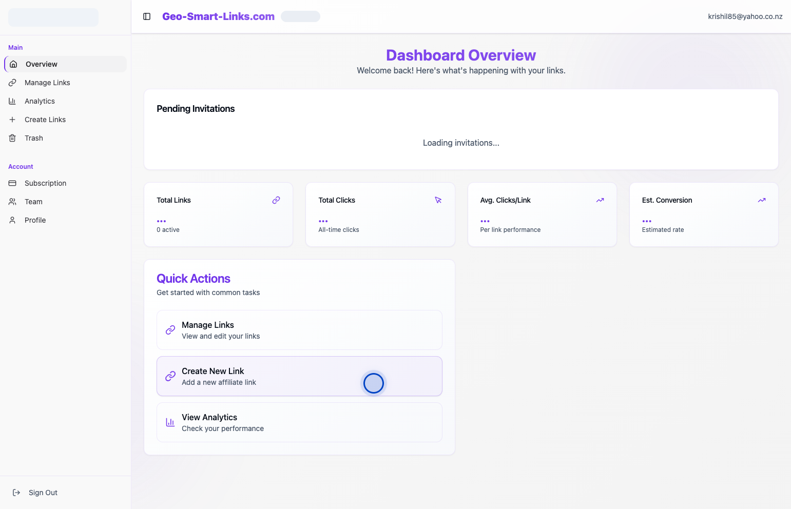 Dashboard Overview page